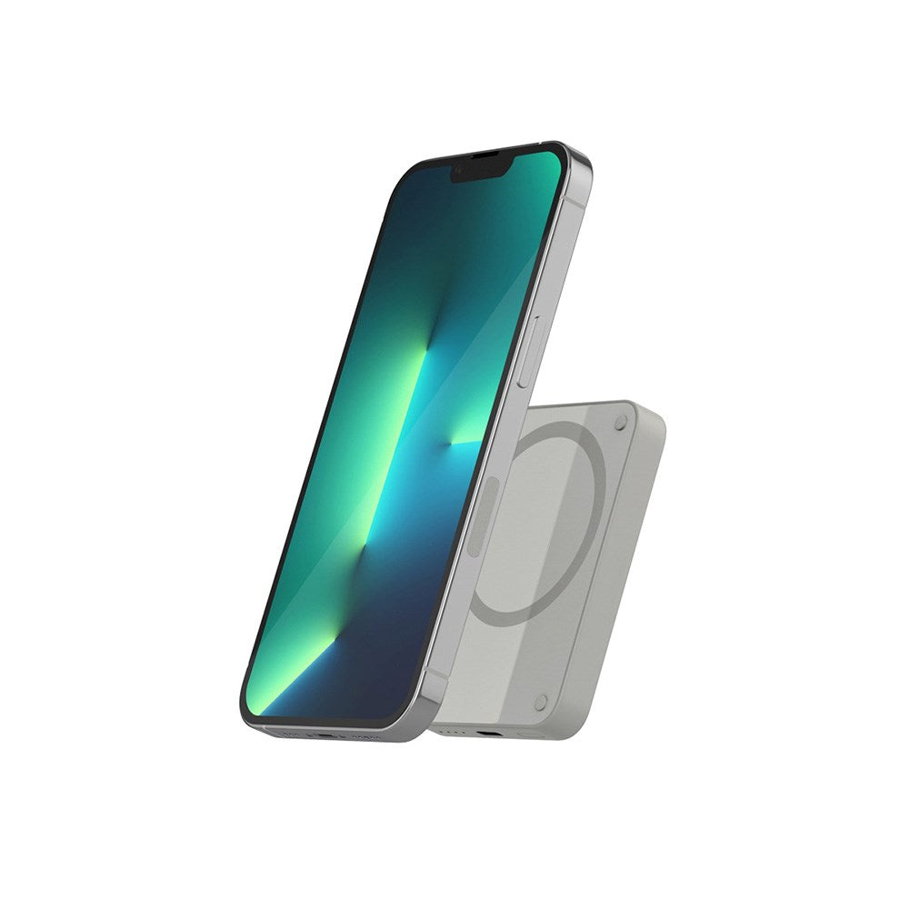 Epico 15W Trådløs Magnetisk Powerbank 4200 mAh med USB-C & Lightning-Kabel - MagSafe-Kompatibel - Grå