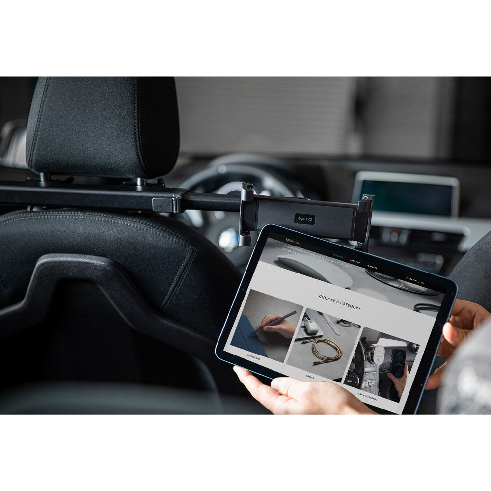 Epico Mobil- og Nettbrettholder med Uttrekkbar Arm for Bilens Nakkestøtte (140 - 285 mm) - Svart