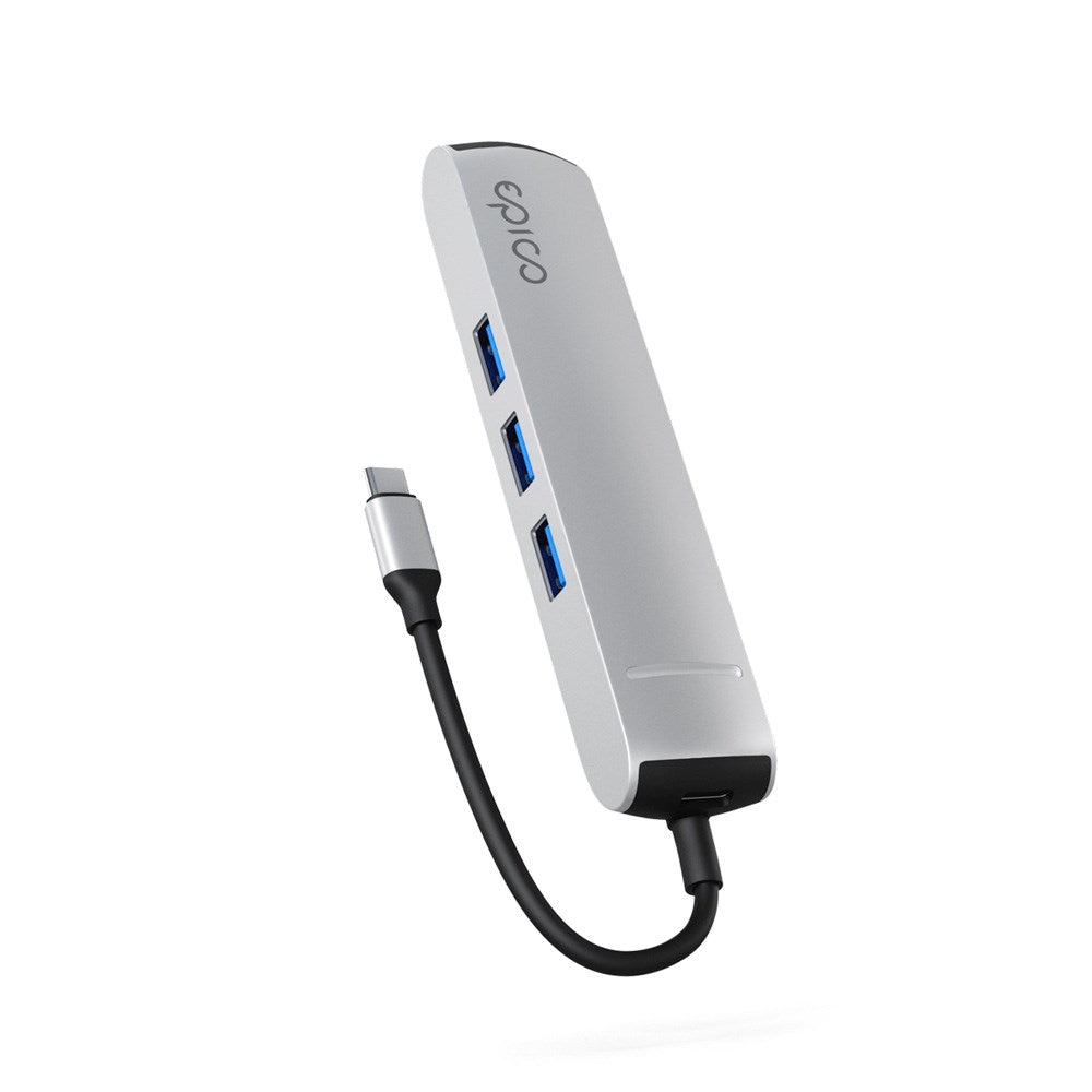 Epico 6-i-1 USB-C Adapter – Slankt Design med 8K Oppløsning - Sølv