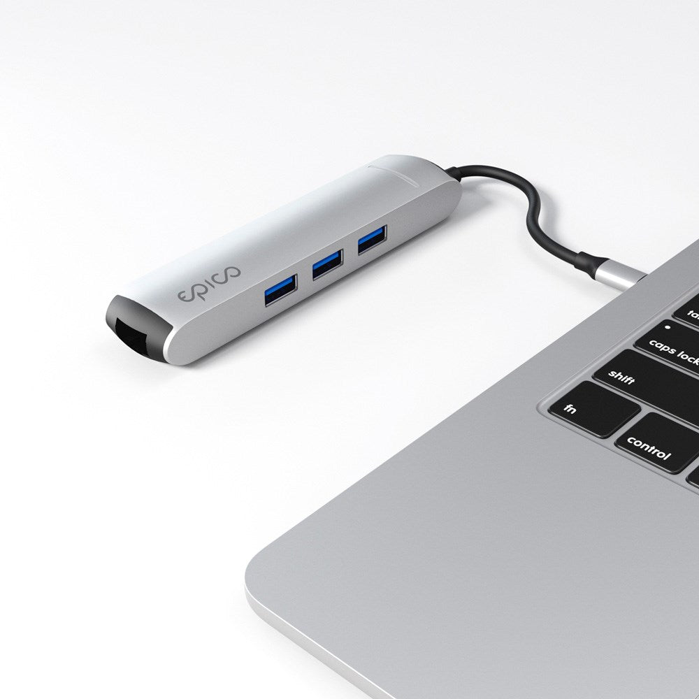 Epico 6-i-1 USB-C Adapter – Slankt Design med 8K Oppløsning - Sølv