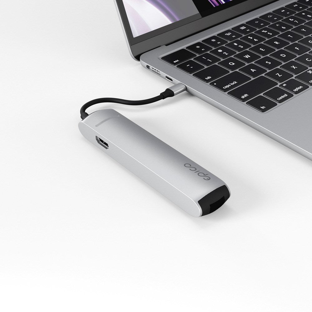 Epico 6-i-1 USB-C Adapter – Slankt Design med 8K Oppløsning - Sølv