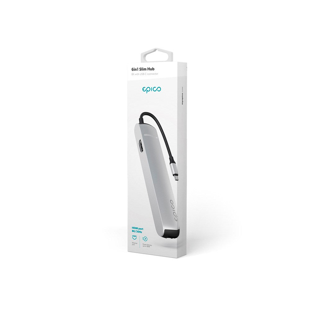 Epico 6-i-1 USB-C Adapter – Slankt Design med 8K Oppløsning - Sølv