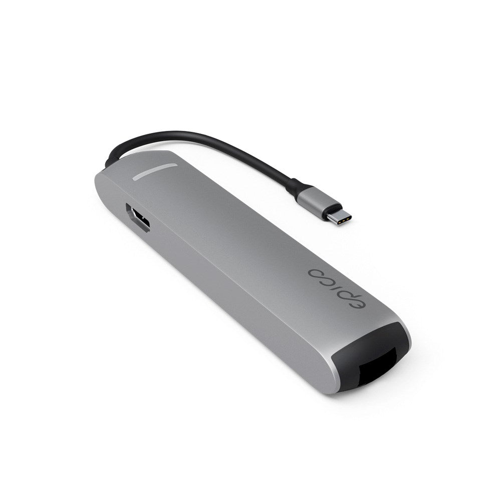 Epico 6-i-1 USB-C Adapter – Slankt Design med 8K Oppløsning - Space Grey