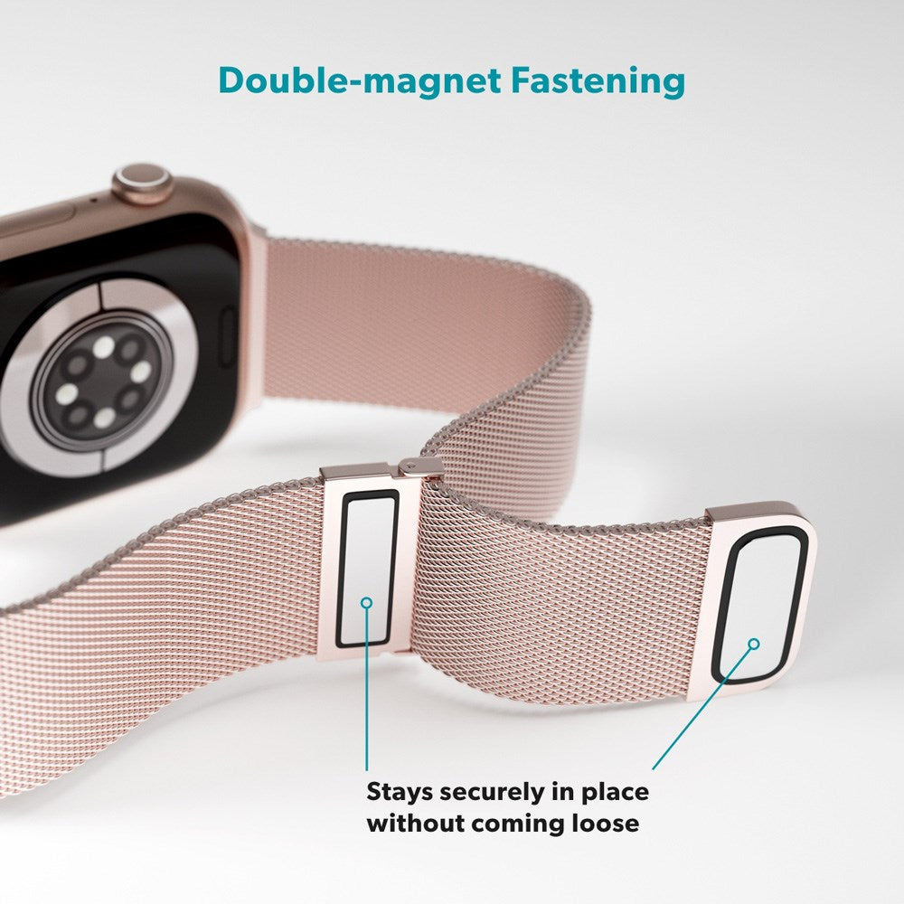 Apple Watch (42/44/SE/45/46/49mm) Epico Milanese+ (Plus) Rustfri Stål Rem - Rose Gold