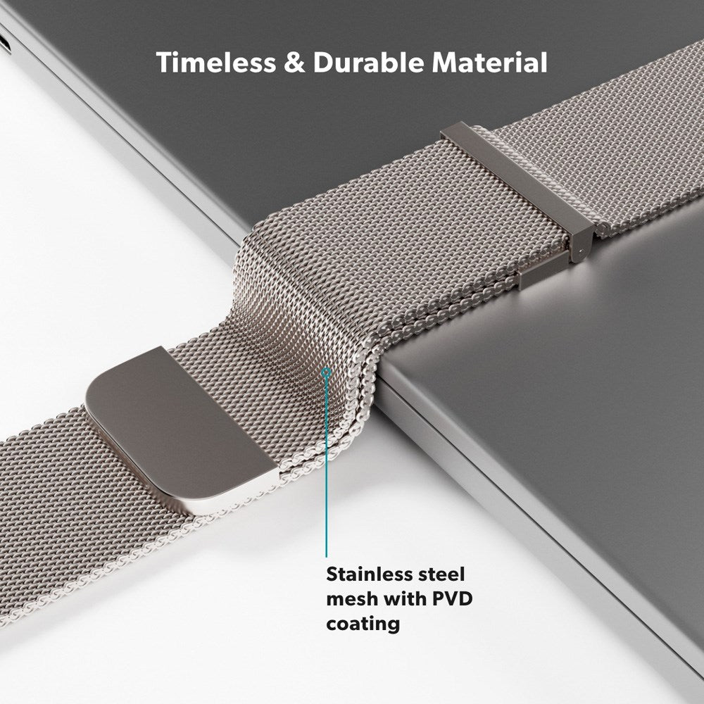 Apple Watch (42/44/SE/45/46/49mm) Epico Milanese+ (Plus) Rustfri Stål Rem - Starlight