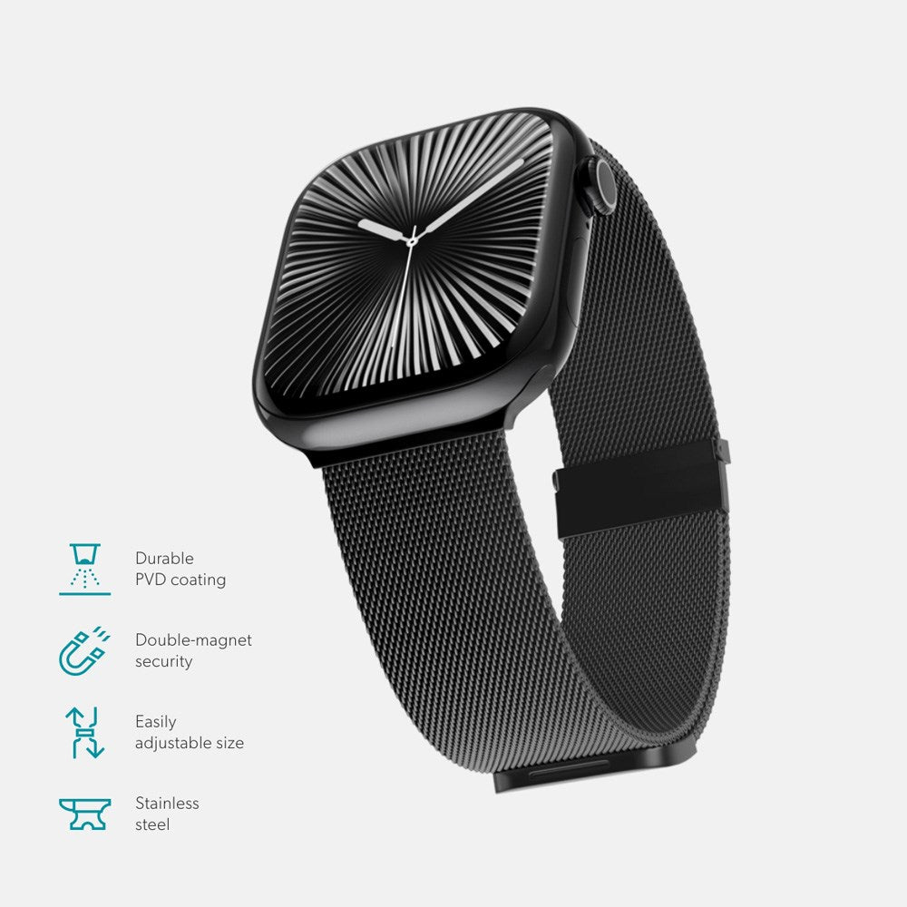 Apple Watch (42/44/SE/45/46/49mm) Epico Milanese+ (Plus) Rustfri Stål Rem - Space Gray