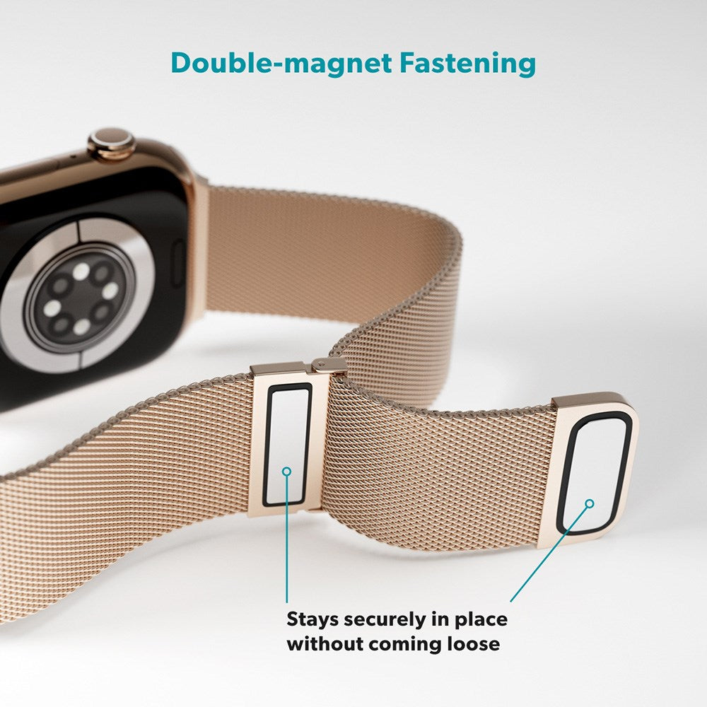 Apple Watch (42/44/SE/45/46/49mm) Epico Milanese+ (Plus) Rustfri Stål Rem - Gold