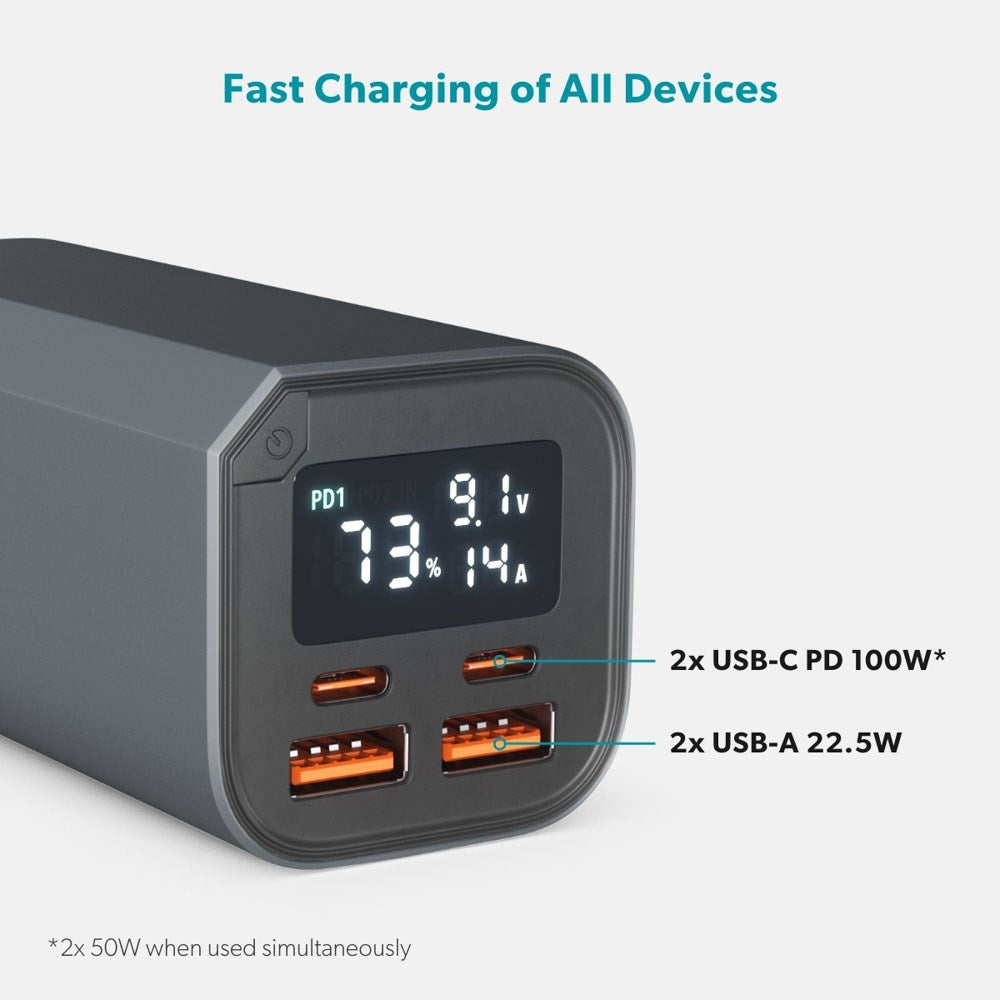 Epico 100W Aluminiums Powerbank 20.000 mAh med 2 x USB-A & 2 x USB-C - Grå