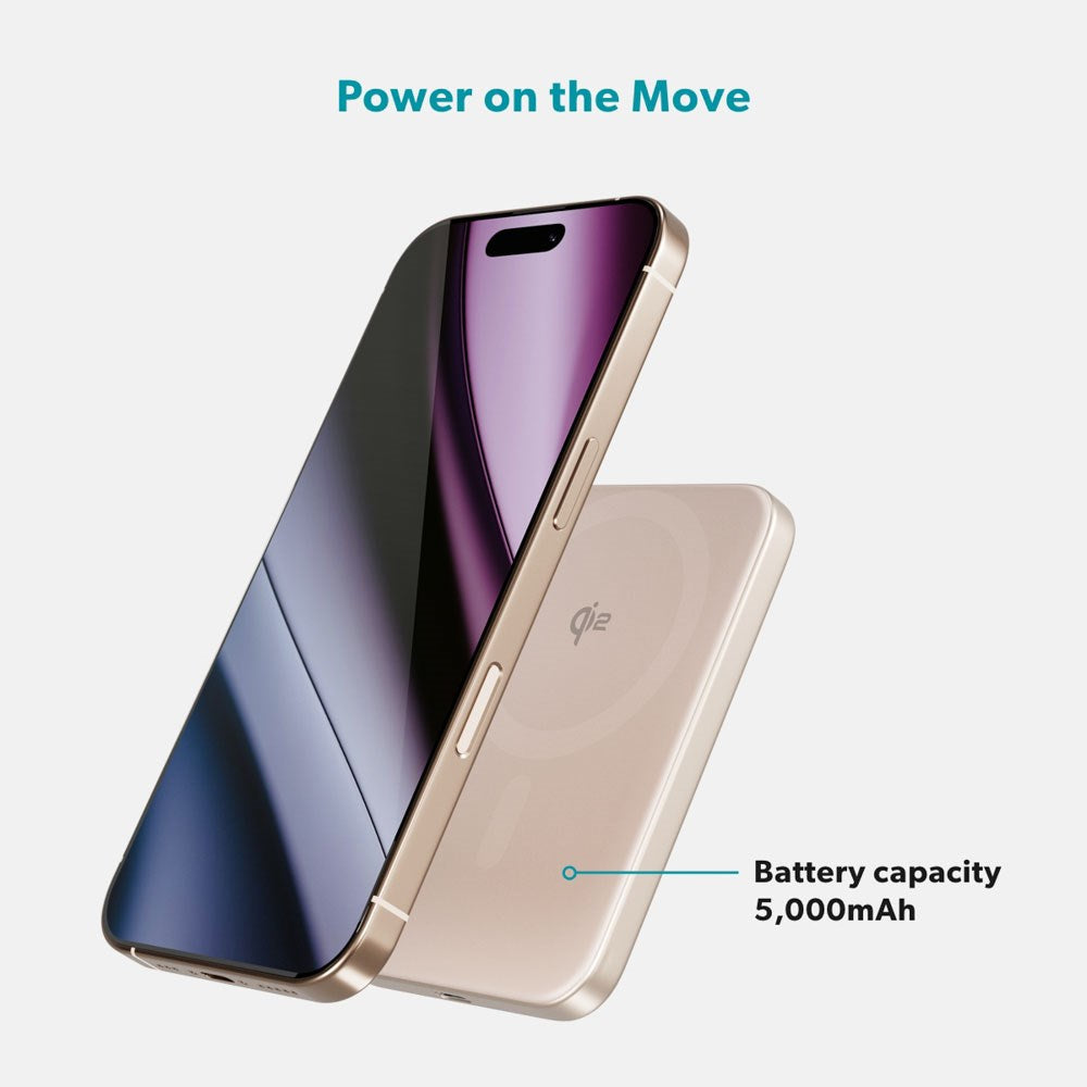 Epico 15W UltraPack EM51 Slim Alu Mag+ 5000 mAh Power Bank med USB-C - Qi2 / MagSafe Kompatibel - Desert Titanium