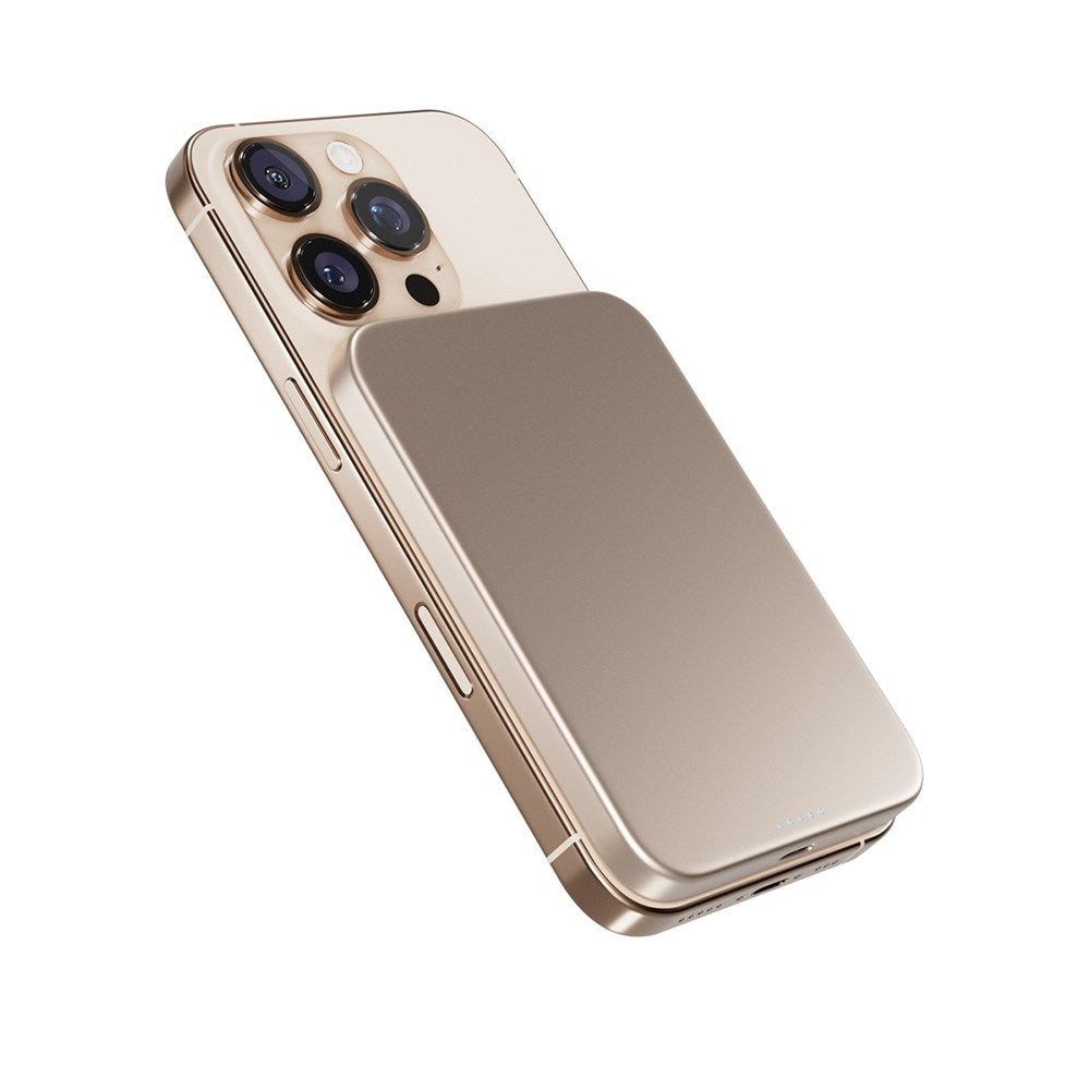 Epico 15W UltraPack EM51 Slim Alu Mag+ 5000 mAh Power Bank med USB-C - Qi2 / MagSafe Kompatibel - Desert Titanium