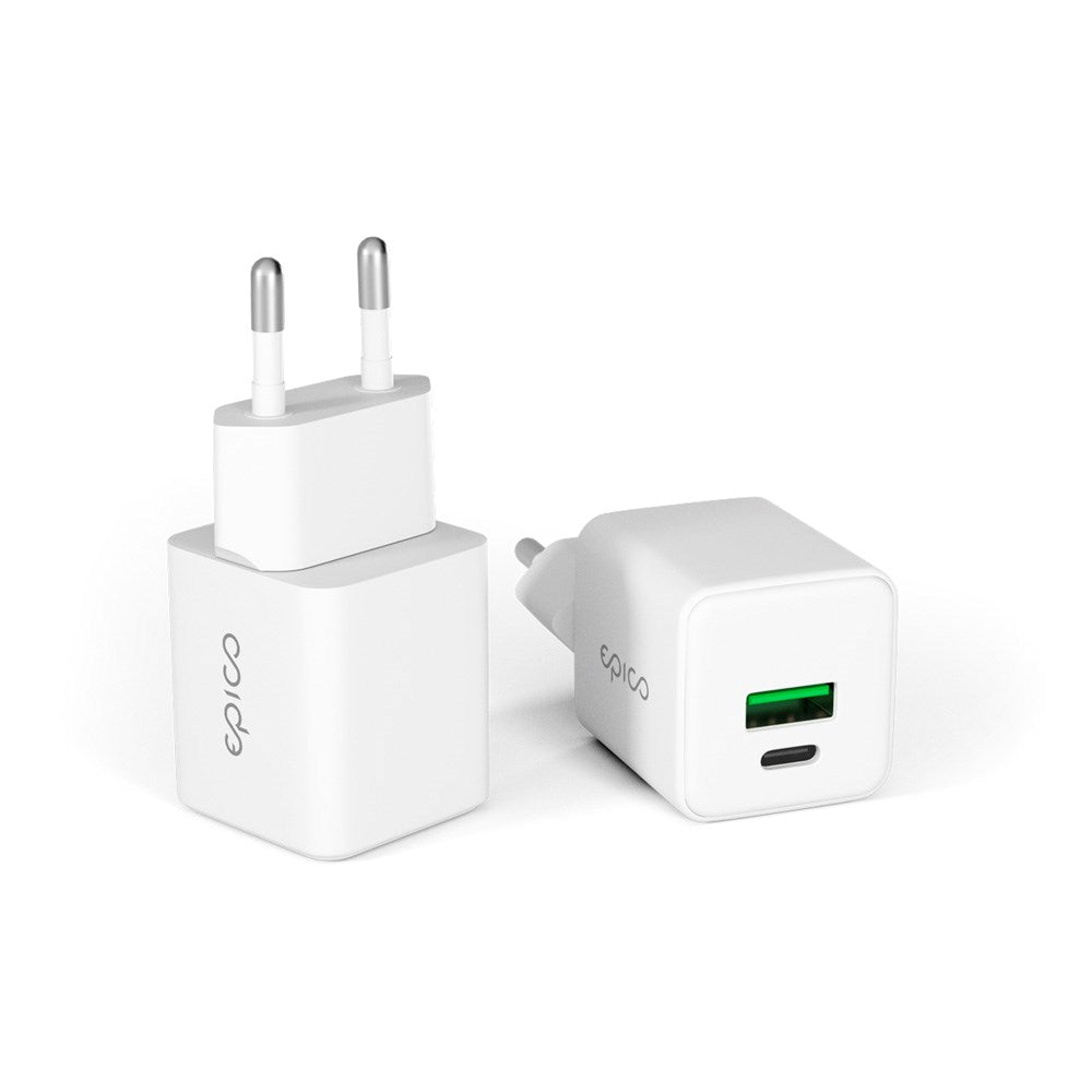 Epico UltraBoost GaN 20W Vegglader - 1x USB-C / 1x USB-A - Hvit
