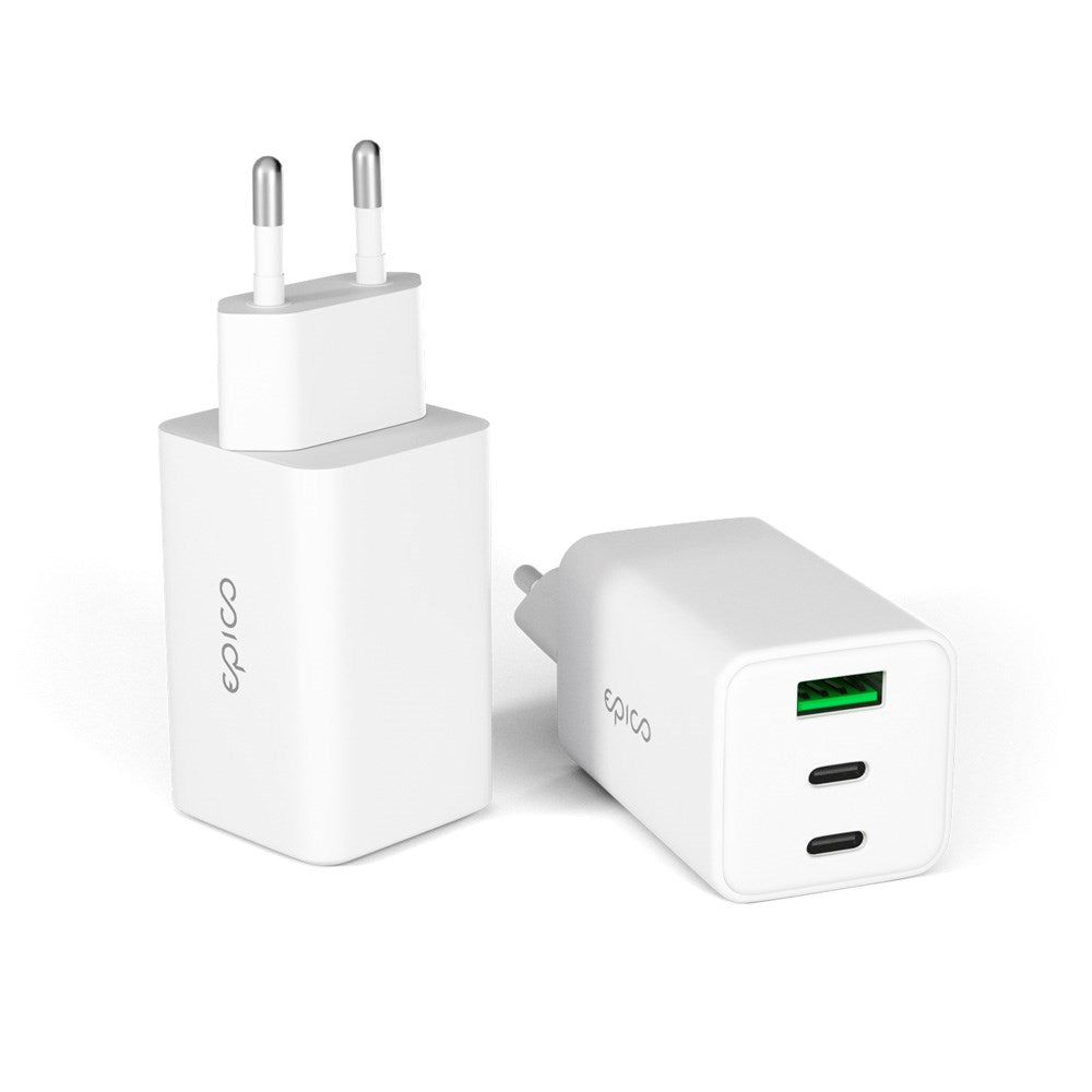 Epico UltraBoost GaN 65W Vegglader - 2x USB-C / 1x USB-A - Hvit