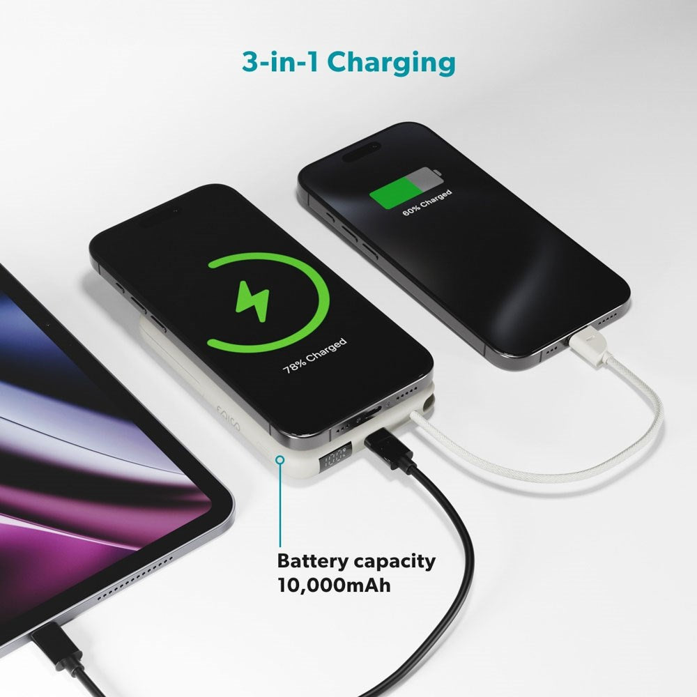 Epico UltraPack 15W Power Bank 10 000 mAh med Uttrekkbar USB-C Kabel og Stativfunksjon - MagSafe / Qi2 Kompatibel - Grå