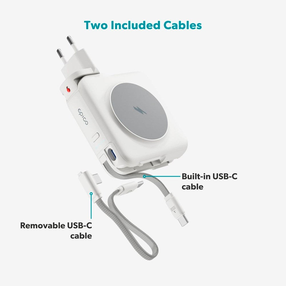Epico UltraPack Mag+ 3-i-1 Reise PowerBank 10.000 mAh - MagSafe Kompatibel - Hvit