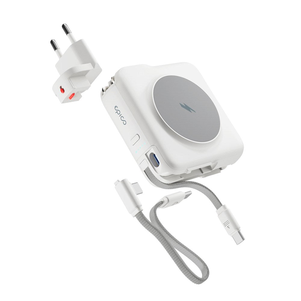 Epico UltraPack Mag+ 3-i-1 Reise PowerBank 10.000 mAh - MagSafe Kompatibel - Hvit