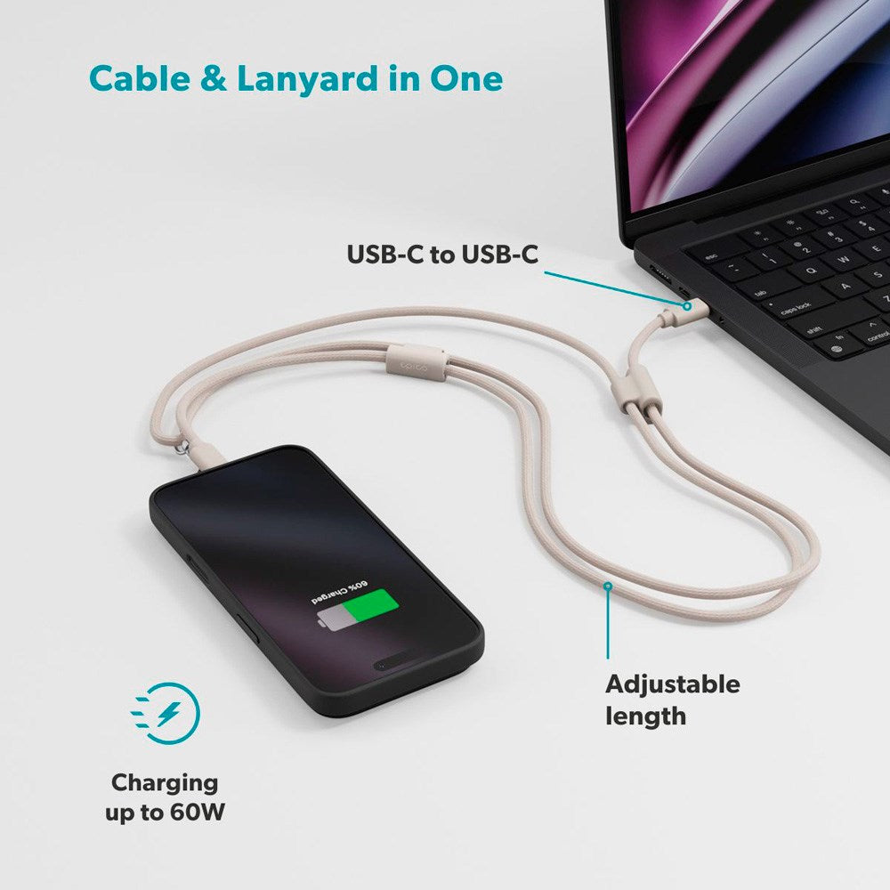 Epico 2-i-1 Mobilstropp m. Integrert USB-C til USB-C Kabel - Beige