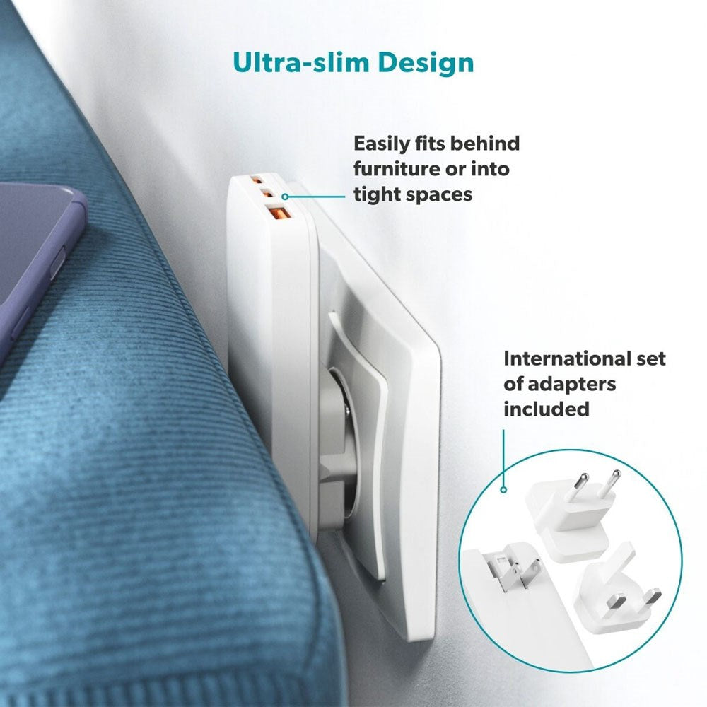 Epico Travel UltraBoost Flat 65W Vegglader m. 2 x USB-C & 1 x USB-A – Hvit