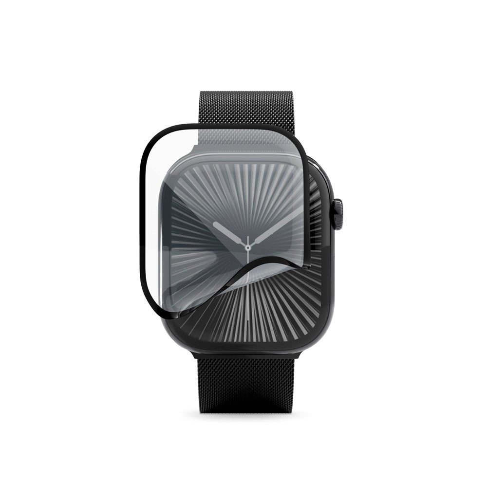 Apple Watch 11 / 10 (42mm) Epico 3D+ Flexiglass m. Installasjonsramme - Gjennomsiktig / Svart Kant