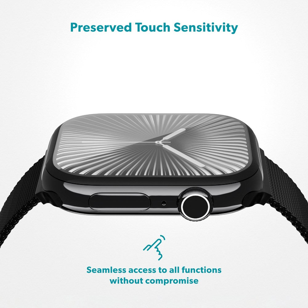 Apple Watch 11 / 10 (46mm) Epico 3D+ Flexiglass m. Installasjonsramme - Gjennomsiktig / Svart Kant