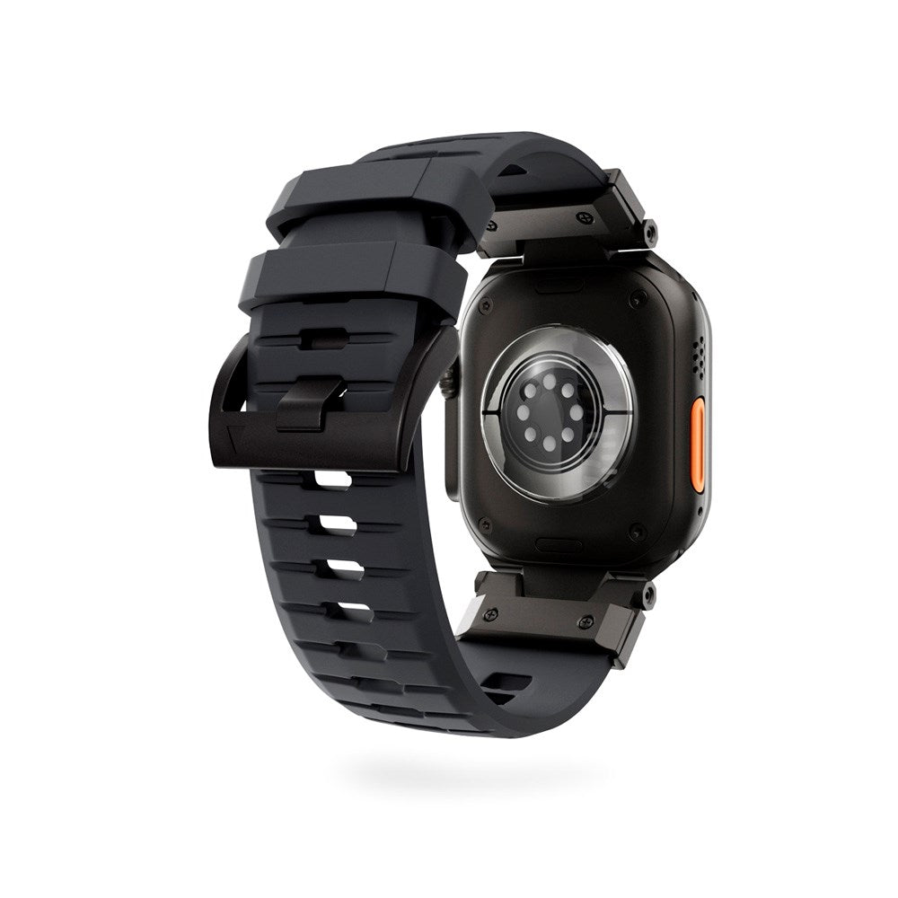 Apple Watch (42/44/SE/45/46/49) Epico Rubber Pro Klokkereim med Metallspenne - Svart