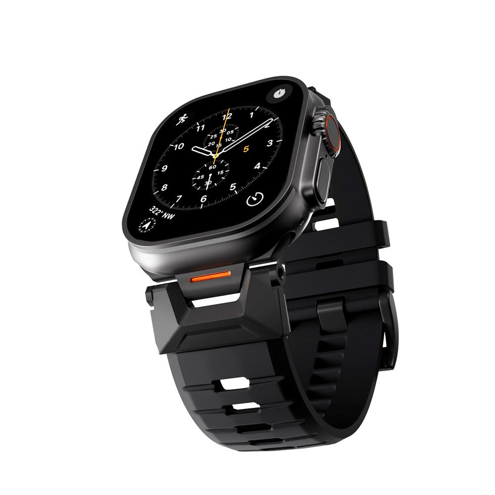 Apple Watch (42/44/SE/45/46/49) Epico Rubber Pro Klokkereim med Metallspenne - Svart