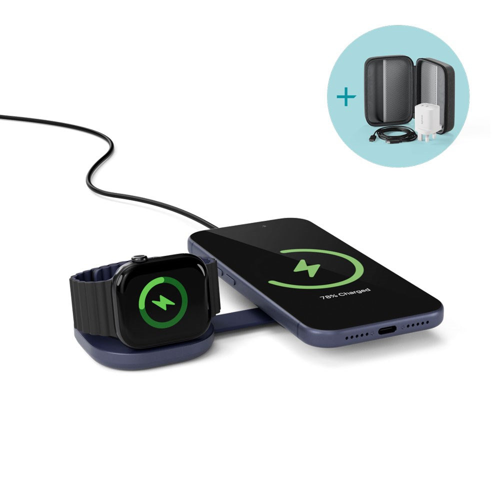 Epico UltraBase Kompakt Trådløs Lader 25W for Smarttelefon / Apple Watch - MagSafe / Qi2 Kompatibel - Mørkeblå
