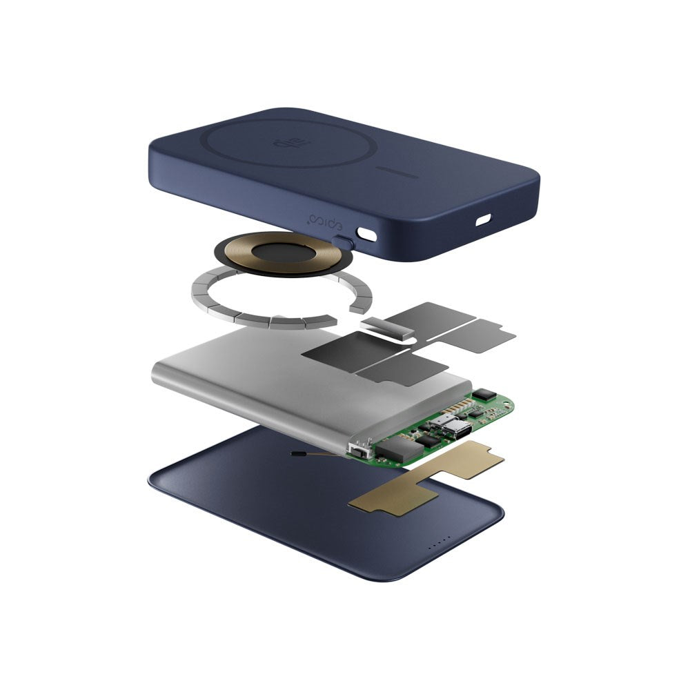 Epico UltraPack EM75 Alu Mag+ Trådløs PowerBank - 25W & 10.000 mAh - Qi2 / MagSafe Kompatibel - Blå