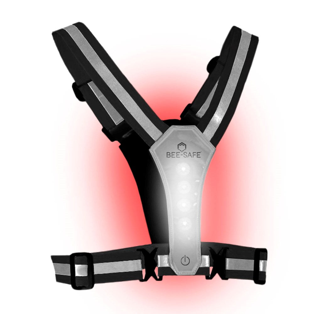 Bee-Safe Refleks Løpevest m. Lys & Mobillomme - Sølv