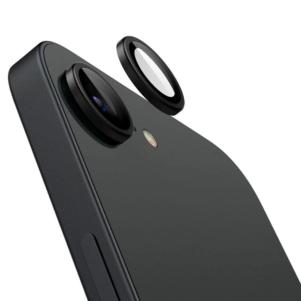 iPhone 16e Spigen EZ Fit. tR Optik Pro Kameralinsebeskyttelse - 2 Stk. - Gjennomsiktig / Svart