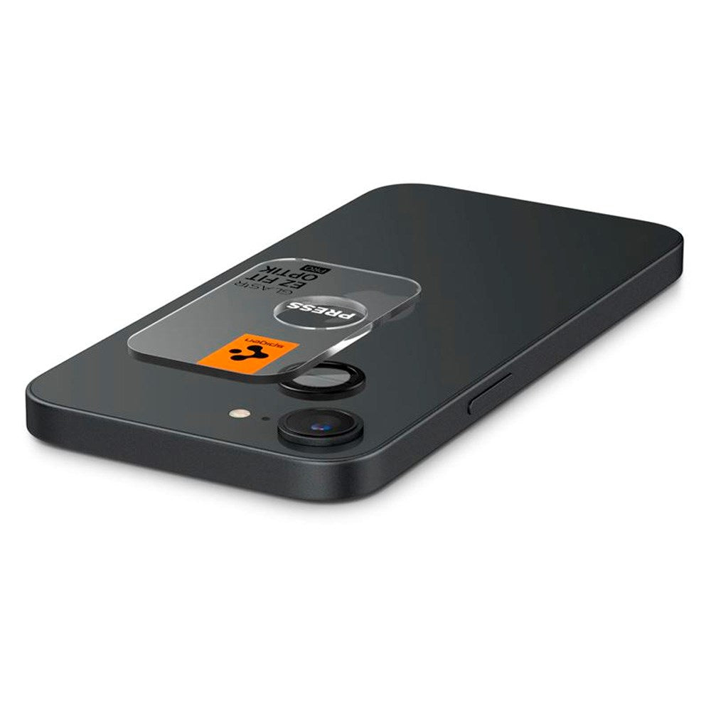 iPhone 16e Spigen EZ Fit. tR Optik Pro Kameralinsebeskyttelse - 2 Stk. - Gjennomsiktig / Svart
