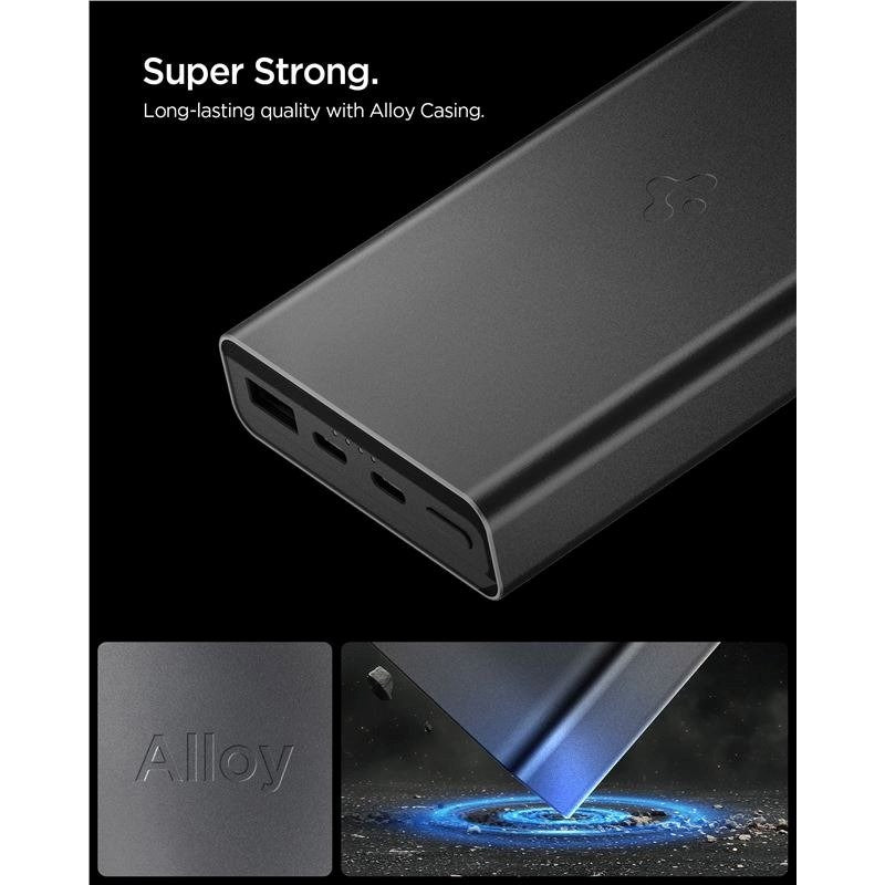 Spigen Essential 20 000mAh Powerbank med 2 x USB-C - 1 x USB-A - 30W - Svart