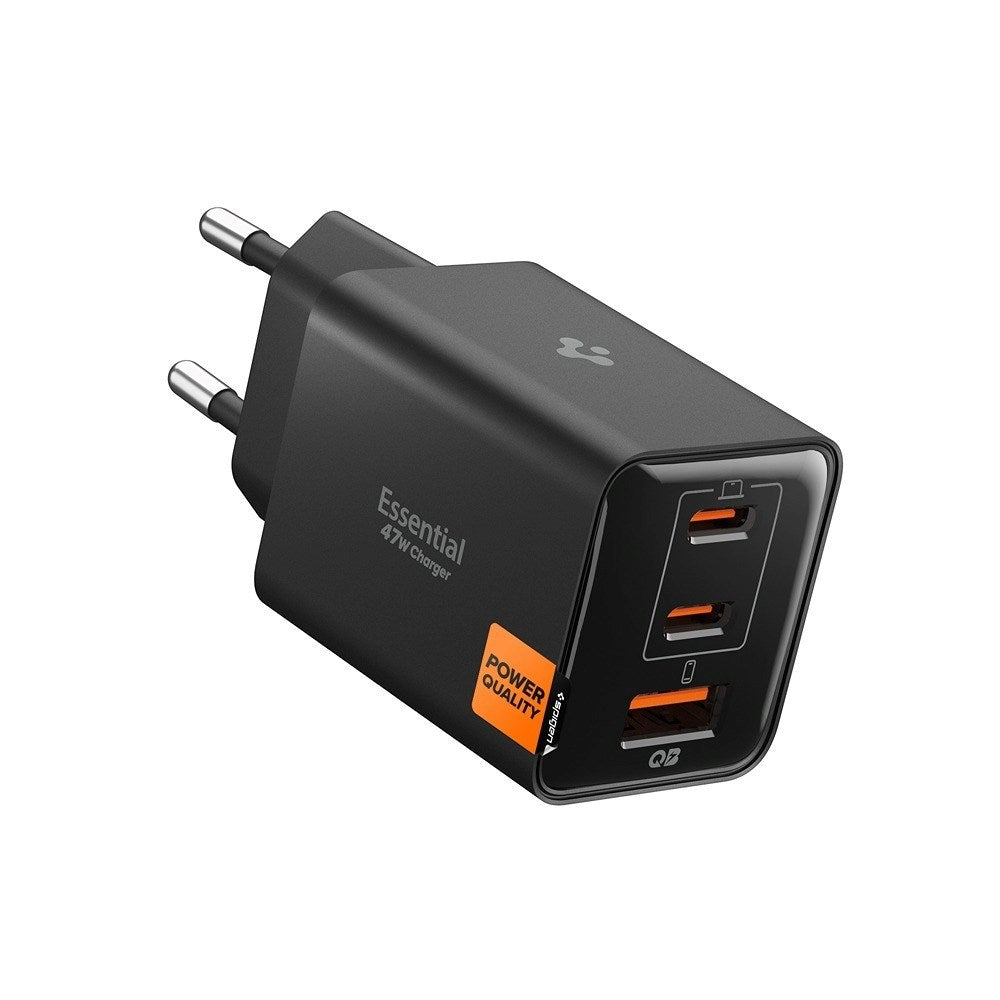 Spigen Essential 47W Vegglader med 2 x USB-C & 1 x USB-A - Svart