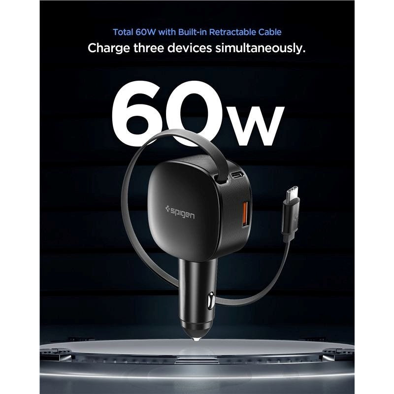 Spigen Essential Billader 60W med innebygd USB-C-Kabel & 1 x USB-C 1 x USB-A - Svart