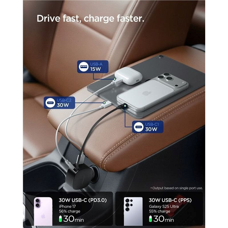 Spigen Essential Billader 60W med innebygd USB-C-Kabel & 1 x USB-C 1 x USB-A - Svart