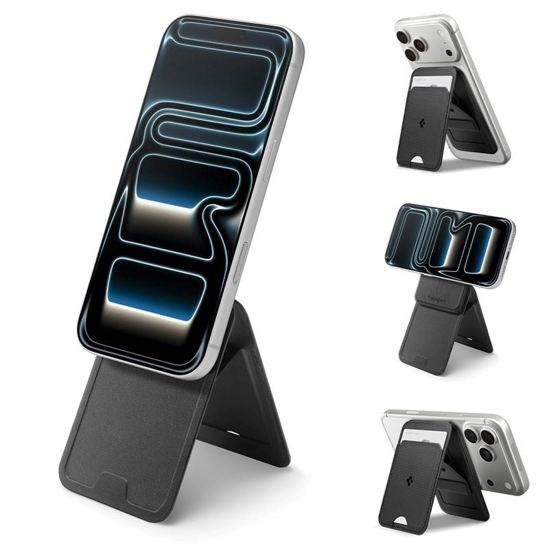 Spigen Slim Fold Kortholder for 1 Kort med Stativfunksjon - MagSafe Kompatibel - Svart