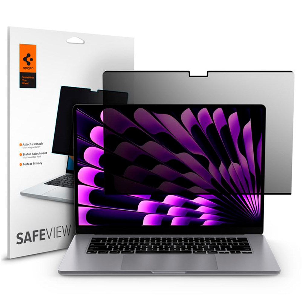 MacBook Air 15" M2/M3/M4 (2023-2025) Spigen SafeView Privacy Beskyttelsesfilm - Gjennomsiktig