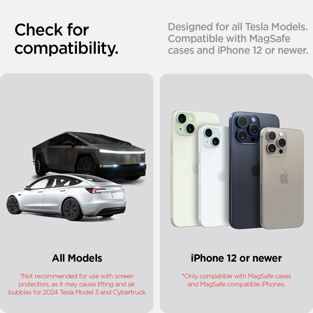 Spigen TapLock Mobilholder til Tesla S / 3 / X / Y / Cybertruck - MagSafe Kompatibel - Svart