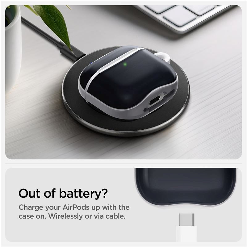 Spigen Classic C1 AirPods (4. Gen.) Hybrid Deksel med Karabinhage - Svart / Hvit