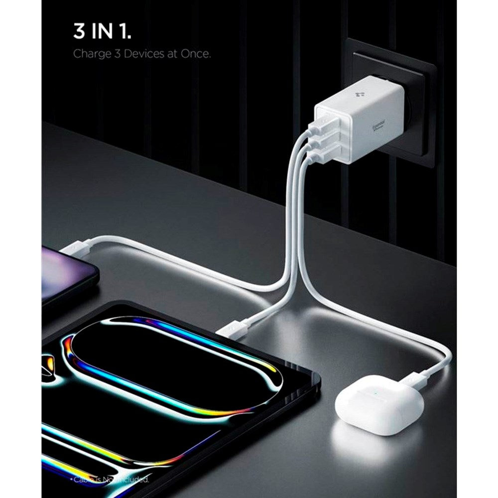 Spigen 67W Vegglader m. 2x USB-C & 1x USB-A - Hvit