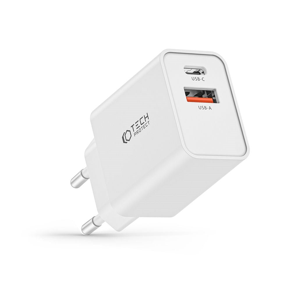 Tech-Protect 30W Vegglader med 1 x USB-A QC og 1 x USB-C PD - Hvit