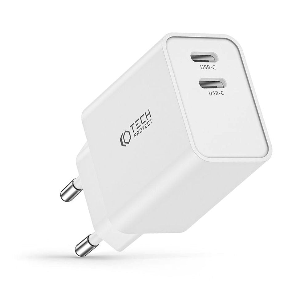 Tech-Protect 35W Veggladere m. 2 x USB-C - Hvit