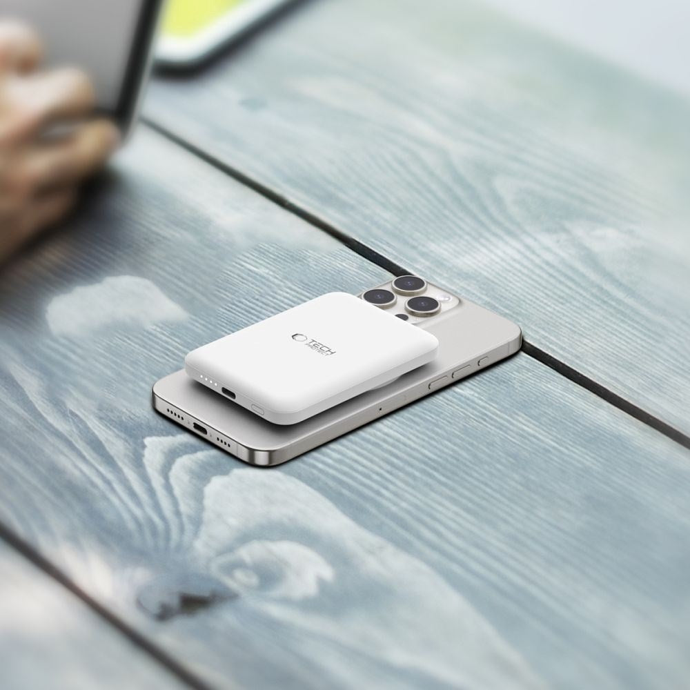 Tech-Protect Trådløs Powerbank 5000 mAh - MagSafe Kompatibel - Hvit