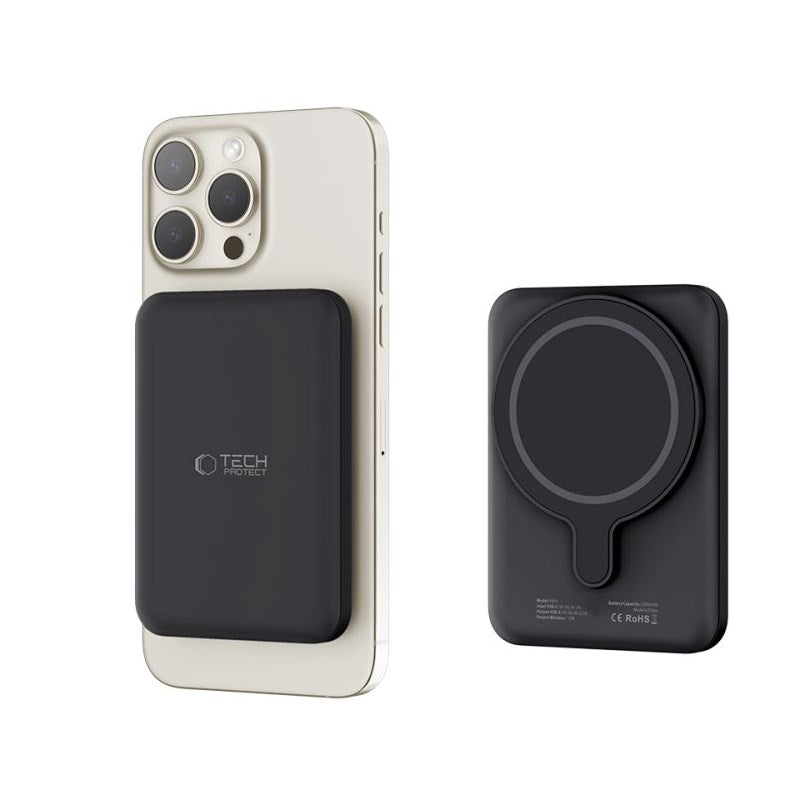 Tech-Protect LifeMag Trådløs Powerbank 5000 mAh - MagSafe Kompatibel - Svart