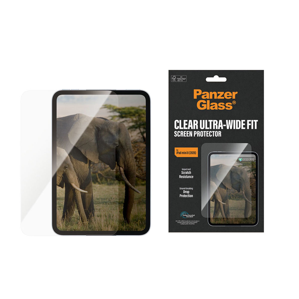 iPad Mini (2026) 8. Gen. PanzerGlass Ultra-Wide Fit Skjermbeskyttelsesglass - Gjennomsiktig