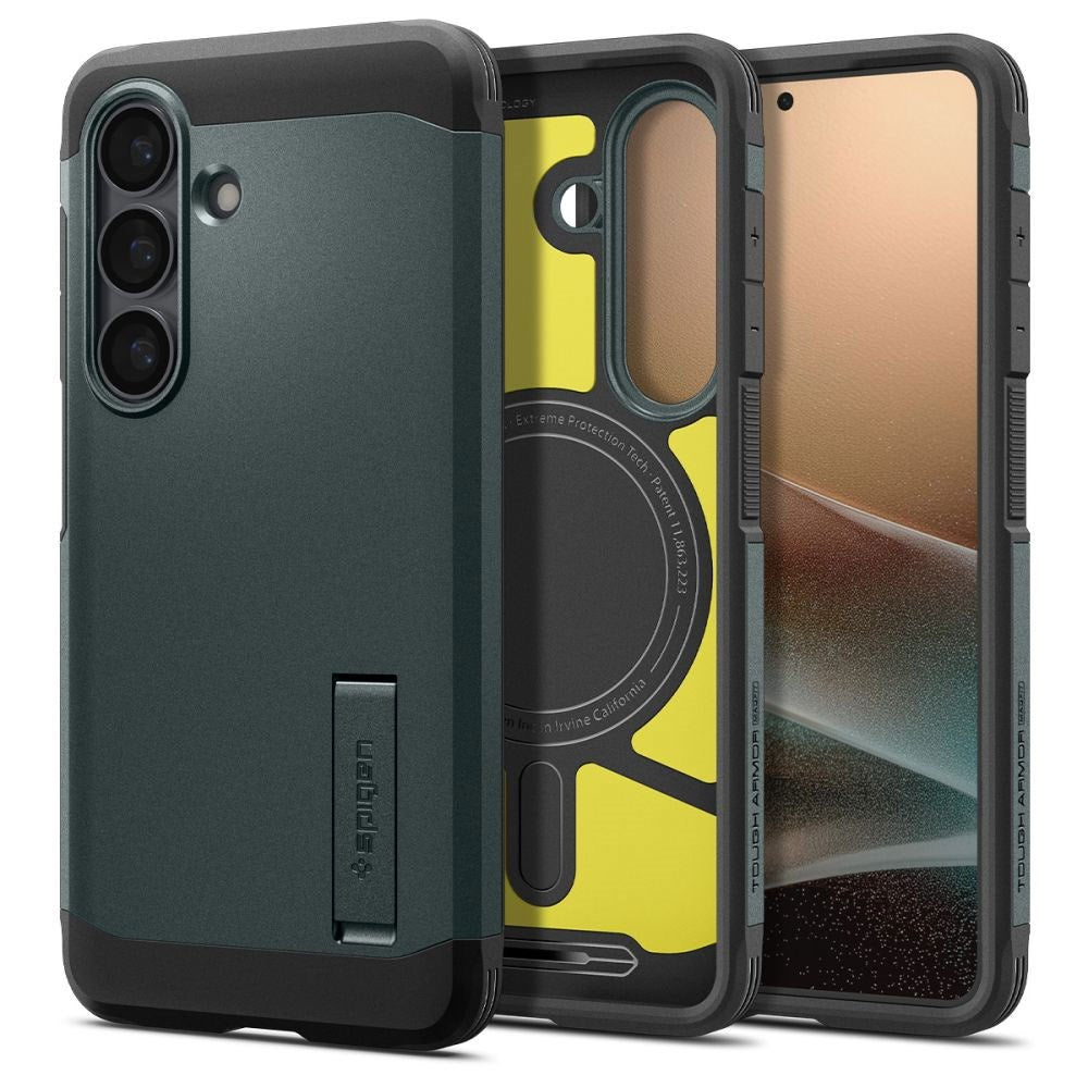 Samsung Galaxy S26 Spigen Tough Armor Hybrid Deksel m. Stativfunksjon - MagSafe Kompatibel - Grønn