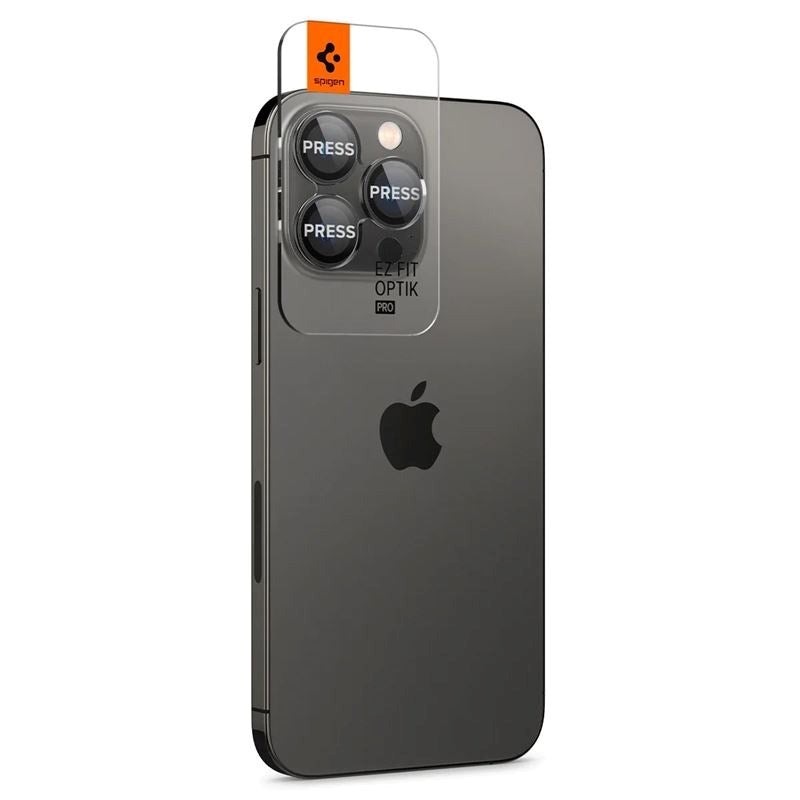 iPhone 17 Pro / 17 Pro Max / 16 Pro / 16 Pro Max / 15 Pro / 15 Pro Max / 14 Pro / 14 Pro Max Spigen EZ Fit. tR Optik Pro Kameralinsebeskyttelse - 2 Stk - Gjennomsiktig / Svart