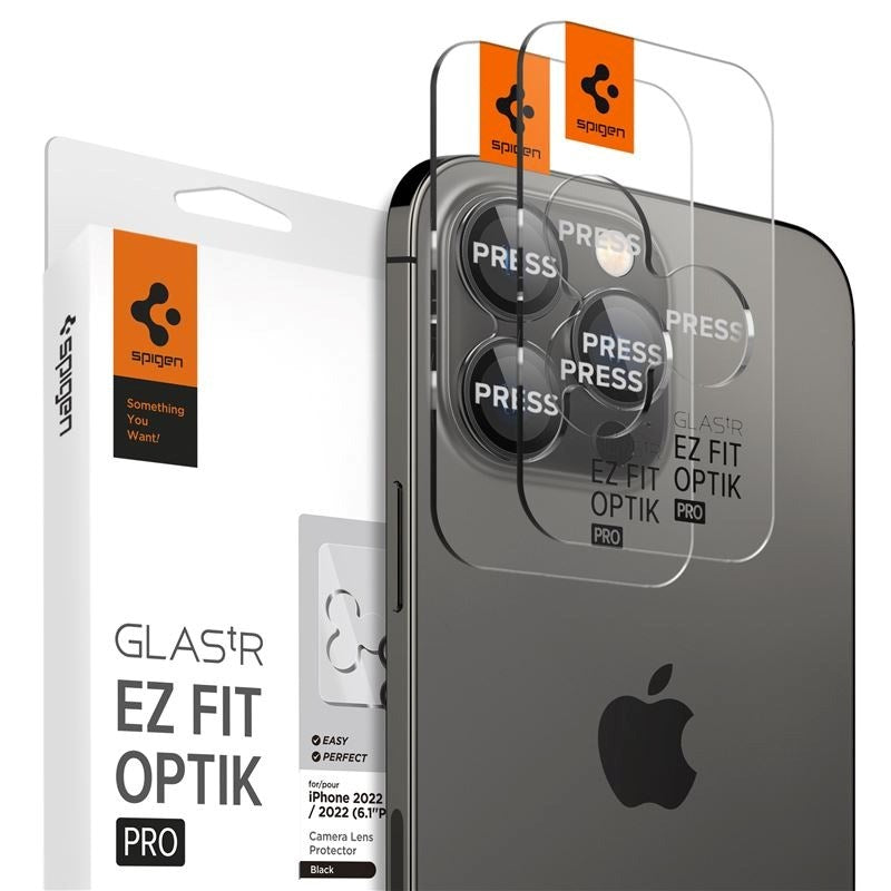 iPhone 17 Pro / 17 Pro Max / 16 Pro / 16 Pro Max / 15 Pro / 15 Pro Max / 14 Pro / 14 Pro Max Spigen EZ Fit. tR Optik Pro Kameralinsebeskyttelse - 2 Stk - Gjennomsiktig / Svart