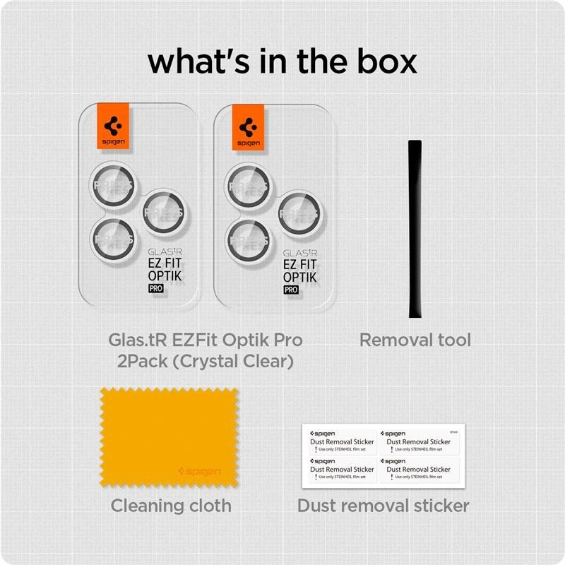 iPhone 16 Pro / 16 Pro Max / 15 Pro / 15 Pro Max / 14 Pro / 14 Pro Max Spigen EZ Fit. tR Optik Pro Kameralinsebeskyttelse - 2 Stk - Gjennomsiktig