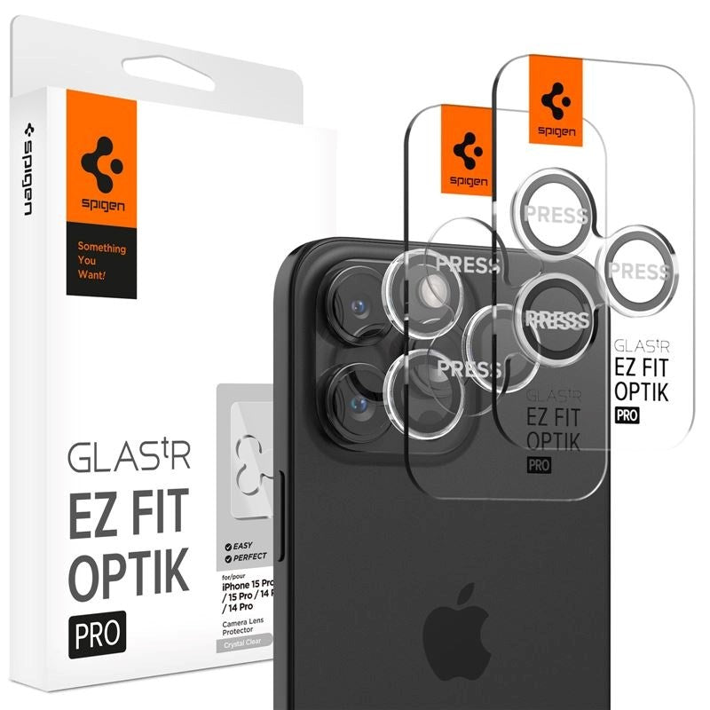 iPhone 16 Pro / 16 Pro Max / 15 Pro / 15 Pro Max / 14 Pro / 14 Pro Max Spigen EZ Fit. tR Optik Pro Kameralinsebeskyttelse - 2 Stk - Gjennomsiktig