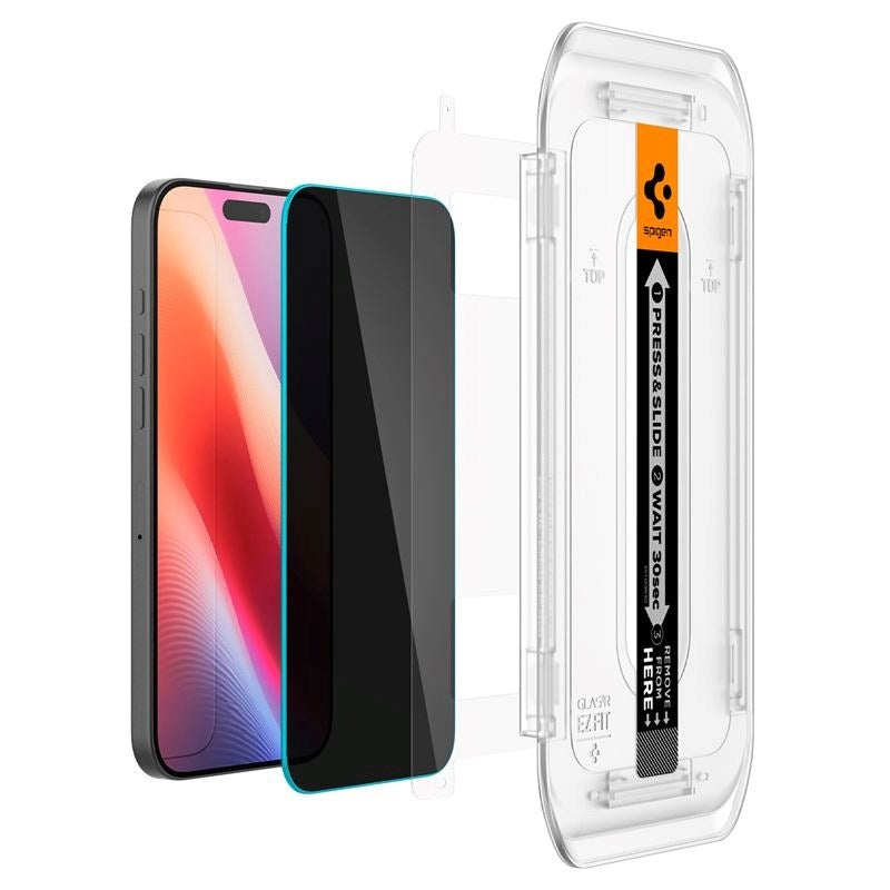 iPhone 17 / 17 Pro / 16 Pro Spigen EZ Fit Glas.tR Skjermbeskytter 2. Stk - Privacy Filter - Case Friendly - Gjennomsiktig